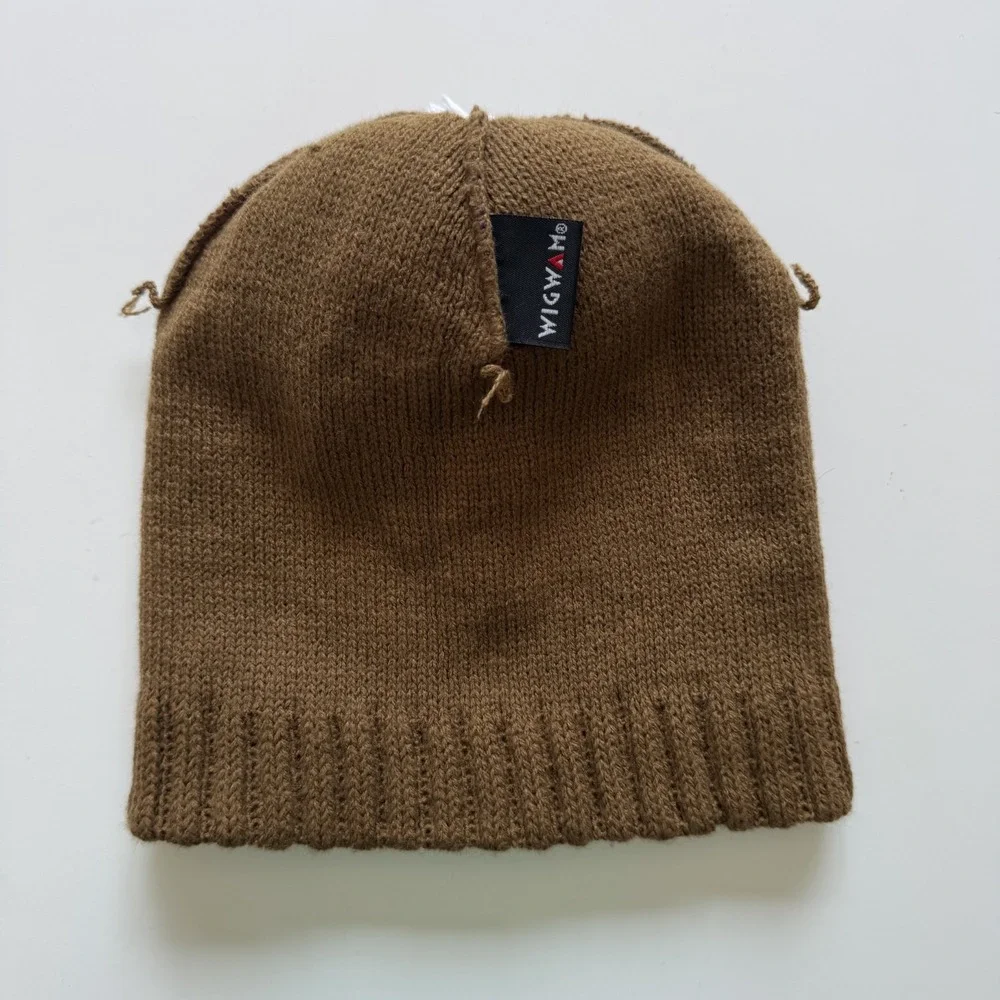WIGWAM Pom Pom Beanie Hat Adult One Size Brown‎ Orange Cap